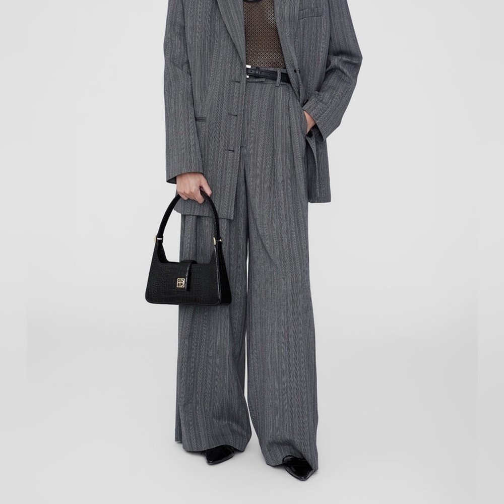 Anine Bing Mini Grace Shoulder Bag in Black Embossed Croc